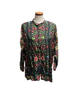Johnny Was Silk Habotai Black Floral Women&#39;s Top Blouse Button Up Size X... - £47.49 GBP