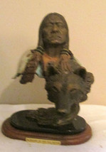American Indian bust &amp; wolf Sculpture 1993 Signed by Stephen Herrero 95/2500 - £219.03 GBP