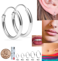 Continuous Mini Hoop Earrings 8mm 10mm 12mm 14mm 16mm Sterling Silver 925 Pair - £3.80 GBP+