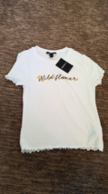 Forever 21 White Elastic Embroidered Short Sleeve Tee Shirt Junior Medium NWT - £9.36 GBP