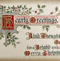 Hearty Greetings Christmas Holly Victorian Postcard 1900s Embossed PCBG11E - $19.99