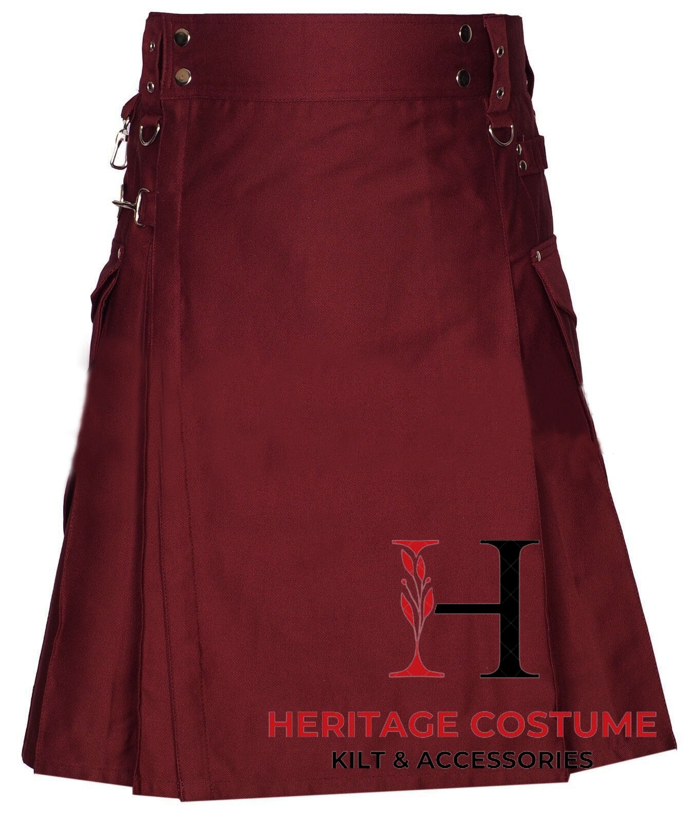 Primary image for Scottish Handmade Burgundy Cotton Utility kilt Fashion Kilt Gol Pockets Kilts