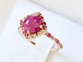 Round Brilliant Natural Ruby Ring Rose Gold, 14 K (2.10ct) with Diamond Accents - £398.80 GBP
