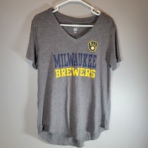 Milwaukee Brewers Womens Shirt Medium V-Neck Gray MLB Graphic Print - $11.95