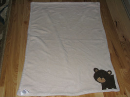 Carters Baby Blanket Cream Ivory Plush Fleece Brown Corduroy Bear In Corner - £21.51 GBP