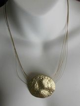 Fashion Hammered Gold Tone 3 multiple Wire Strand Medallion Necklace 9.5" - $14.99