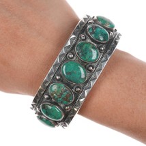 7&quot; Harry Morgan (1947-2008) Navajo Sterling Emerald Valley turquoise row cuff - £1,073.04 GBP