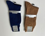 Perry Ellis Portfolio Men&#39;s 2pk Solid Merino Luxe Crew Socks Blue &amp; Tan-... - $15.99