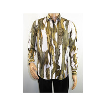 Men Sports Shirt by DE-NIKO Long Sleeves Fashion Print Modal Nk20188 White Olive image 8