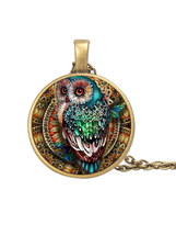 Handcrafted ~ Multi-colored OWL ~ Bronze Hardware ~ Alloy ~ 10.75&quot; Long Necklace - £11.95 GBP