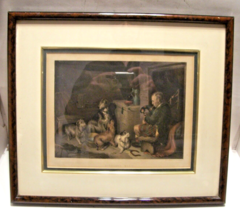 Vintage Framed Artwork Litho Matted Old Engish w/Dogs  &quot;Highland Music&quot; Landseer - £77.64 GBP
