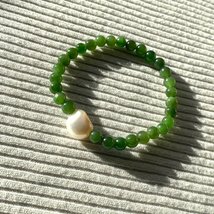 Hand made beads |Jade &amp; Pearl bracelet | Perfect natural Hetian jade beads (6mm) - £93.82 GBP