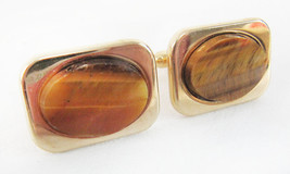Vintage Mid Century MCM Gold Tone Tigers Eye Cufflinks - £10.09 GBP