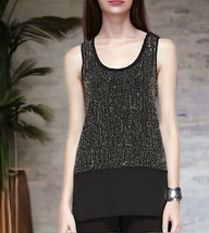 Eileen Fisher Sequin Rivulet Tank Top Petite Small PS P6 P8 100% Silk Vintage - $140.33