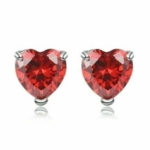 4.00Ct Heart Cut Simulated Garnet Solitaire Stud Earrings 14K White Gold Plated - £77.92 GBP