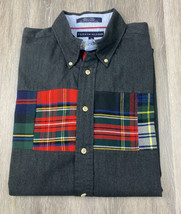 Tommy Hilfiger Washed Gray Plaid Patchwork Button Down Mens L 100% Cotton NWT - £21.09 GBP
