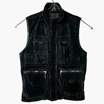 M. Julian Men L Leather Suede Full Zip Riding Tactical  Black Multi Pocket Vest - £44.85 GBP