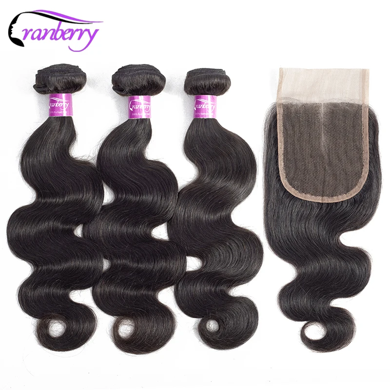 Cranberry Hair Body Wave Bundles With Closure 100% Remy Brazilian Human Hair - £80.57 GBP+