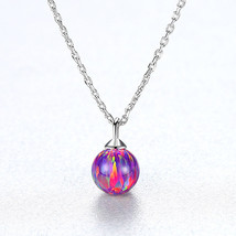 S925 Sterling Silver Necklace Clavicle Chain Simple Spherical Opal Pendant Neck  - £11.19 GBP