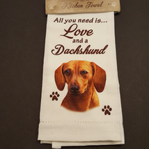 Dachshund Kitchen Dish Towel Dog Red Doxie All You Need Is Love Pet Cott... - $11.38