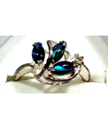 Vintage Dainty Silver Color and  Sapphire Blue Crystals Size 6 &amp; 1/4 Ring - £17.51 GBP