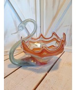 Vintage Mid Century Hand Blown Multicolored Swirl Glass Swan Bowl - £21.77 GBP