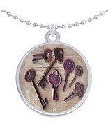 Old Keys Vintage Round Pendant Necklace Beautiful Fashion Jewelry - £8.62 GBP