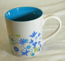 Starbucks Coffee Cup Mug Butterflies Flowers White Blue Lime Green 11 oz. - £11.83 GBP