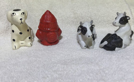 VTG Salt &amp; Pepper Shakers 1989 Cows Dalmatian Dog Fire Hydrant Collectiv... - $17.39