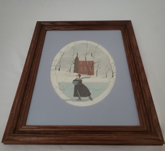 P Buckley Moss Embroidery Framed Solitary Skater Finished Wood Oval Mat Vtg - $60.00
