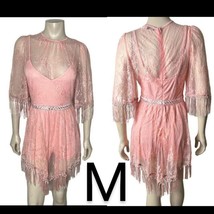 Pink Lace Double Layer Bohemian Fringe Romper Dress~Size M - $28.99