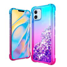 Two-Tone Glitter Quicksand Case Cover for iPhone 12/12 Pro 6.1" BLUE/HOT PINK - $7.66