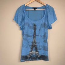 Eiffel Tower Paris Bohemian Art Print Shirt Women’s 1X Short Sleeve Blouse Top - £25.05 GBP