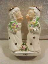 Vtg Napco Japan Ceramic May Birthday Kissing Angel Boy Girl Figurine 2001 - £33.78 GBP