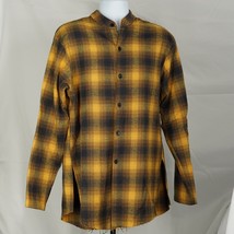 Oro Yellow Blue Gray Flannel Button Up Ripped Hem XL Relax - £80.61 GBP