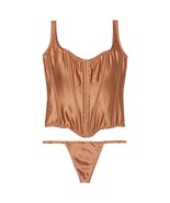 VS Victoria&#39;s Secret Very Sexy Classic Silk Corset Set Toffee Medium DD NEW - $1,520.60 MXN