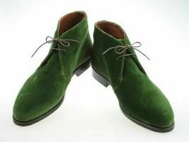 Handmade Men&#39;s Green Suede Leather Classic Chukka Lace Up Ankle Boots for Men - £102.84 GBP