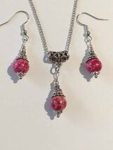 Variscite silver Victorian jewelry set pink red silver Variscite set ear... - €44,61 EUR
