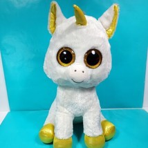 Ty Unicorn Pegasus White Gold Horn Plush Stuffed Animal 18&quot; Large Eye Scratched - £23.67 GBP