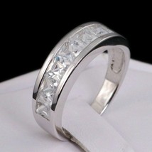 Mens Princess Cut Simulated Wedding Band Ring 925 Silver sz7-13 Father&#39;s Day - £55.07 GBP