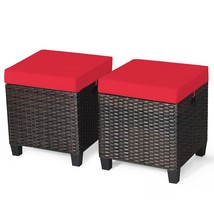 2Pcs Patio Rattan Ottoman Cushioned Seat Foot Rest Coffee Table Red - £117.99 GBP