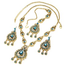 3 Pcs/lot Vintage Bohemian Indian Bridal Jewelry Sets Blue Red Peacock Prestige  - £18.77 GBP