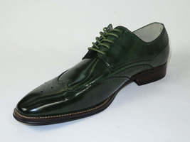 Men's Giovanni Shoes High Quality Leather Wing Tip Derby LINCOLN Green image 3