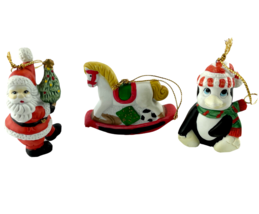 Vintage 7-Eleven 7-11 Citgo Ornaments Lot of 3 Penguin Santa Holly Rocking Horse - £13.79 GBP
