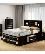 Contemporary Full Size Bed | Storage Footboard &amp; Bookcase Headboard Black - $1,873.82 CAD