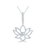 1/10CT TW Diamond Lotus Pendant in Sterling Silver with 18" cable chain - $34.99