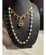 26 In Blue Red Green Necklace With Chain Across Top With Yellow Beaded P... - £31.27 GBP