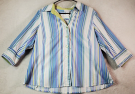 Avenue Blouse Top Womens Size 14/16 Blue Multi Striped 3/4 Sleeve Button Down - £12.26 GBP