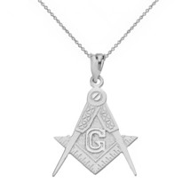 10K White Gold Masonic Freemason Compass and Square Letter G Pendant Necklace - £113.14 GBP+