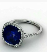 2.50Ct Cushion Lab Created Blue Sapphire Engagement Ring 14K White Gold Plated - £76.48 GBP